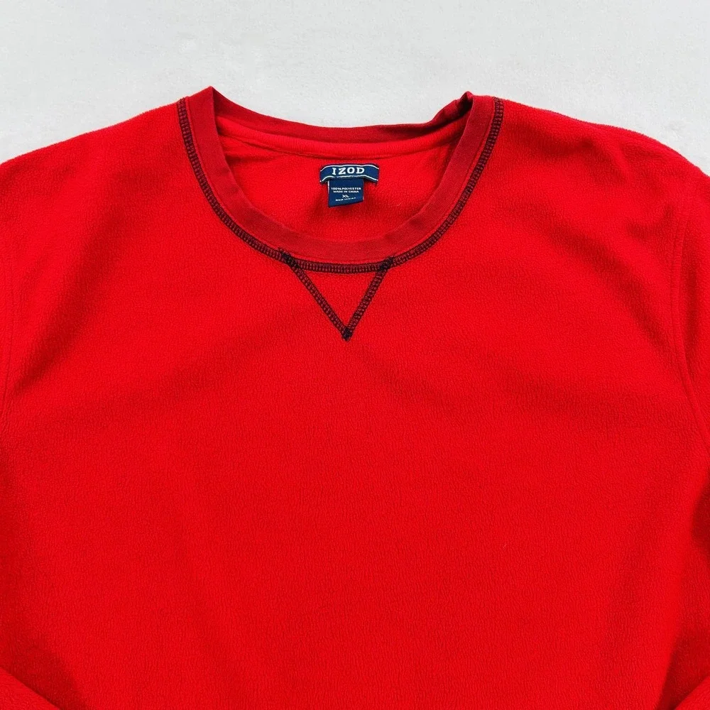 IZOD Pullover Sweater Mens XL Red Fleece Long Sleeve Crewneck Classic Warm Top